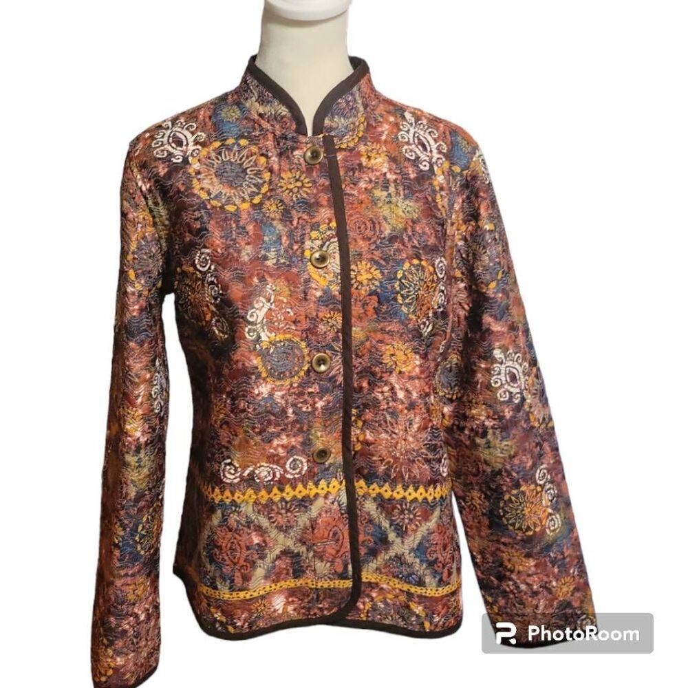 Christopher & Banks Jacket Size Small Quilted Multi Color & Brown